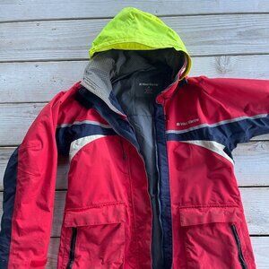 West Marine Sailing Jacket, Womans M, Red and navy blue, Hi-Vis Hood, used